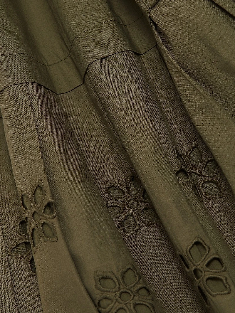 Bailey Embroidered-Cotton Tie-Waist Midi-Dress