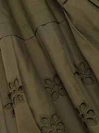 Bailey Embroidered-Cotton Tie-Waist Midi-Dress