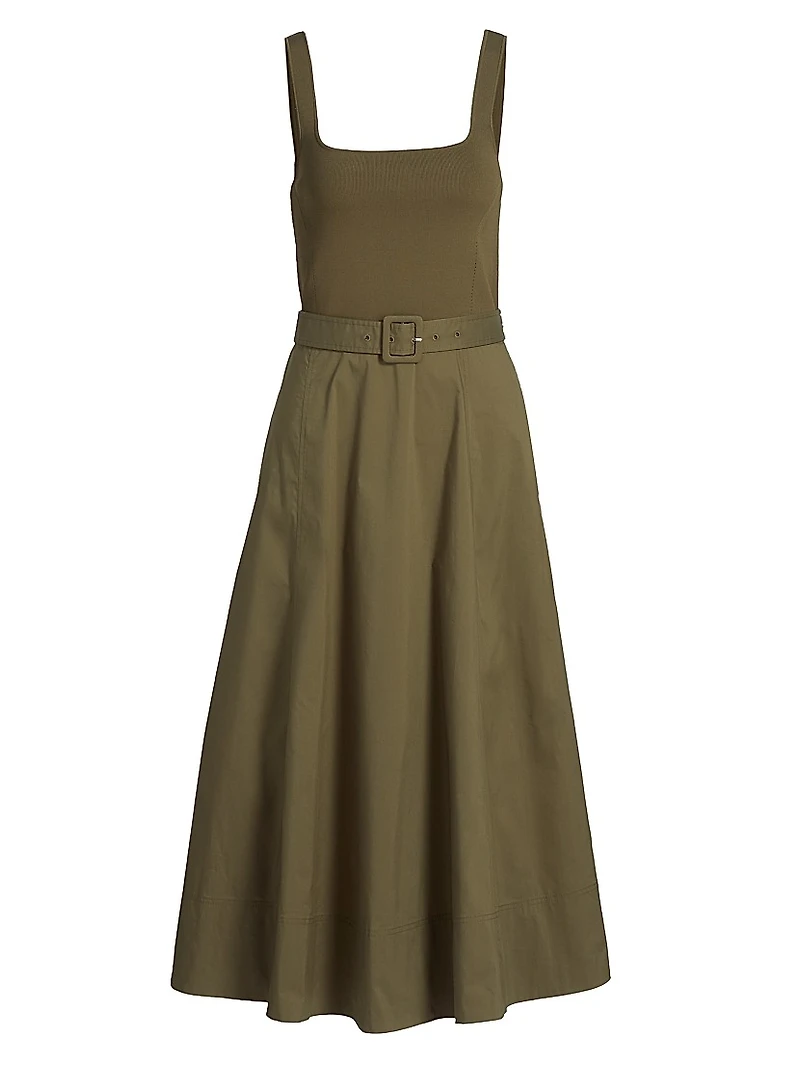 Carmen Square Neck Belted Midi-Dress