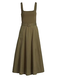 Carmen Square Neck Belted Midi-Dress