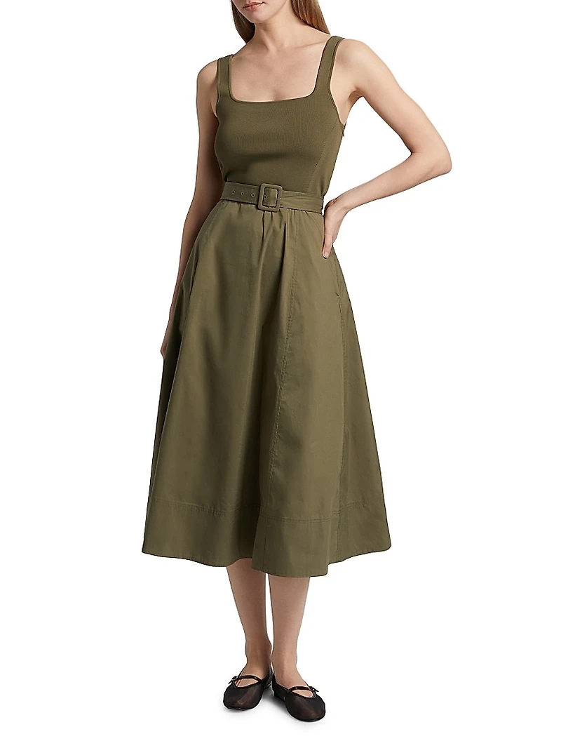 Carmen Square Neck Belted Midi-Dress
