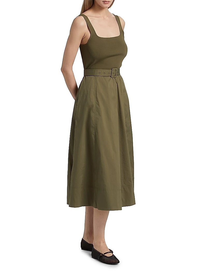 Carmen Square Neck Belted Midi-Dress