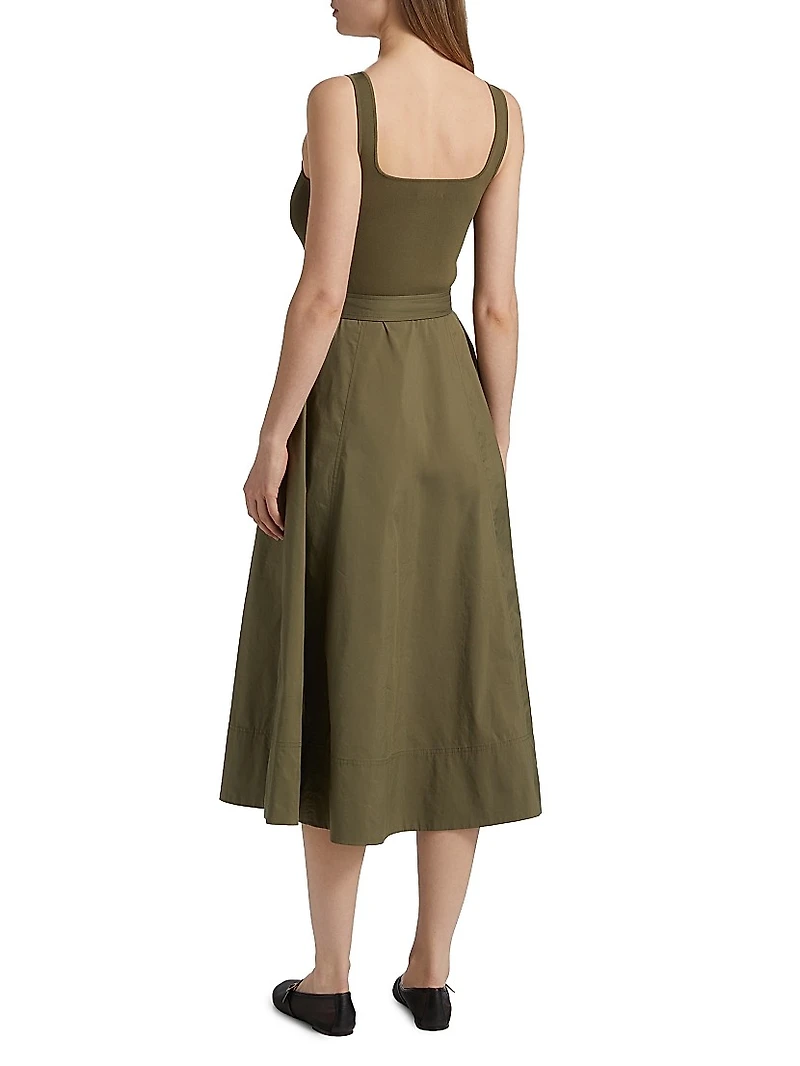 Carmen Square Neck Belted Midi-Dress