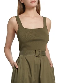 Carmen Square Neck Belted Midi-Dress