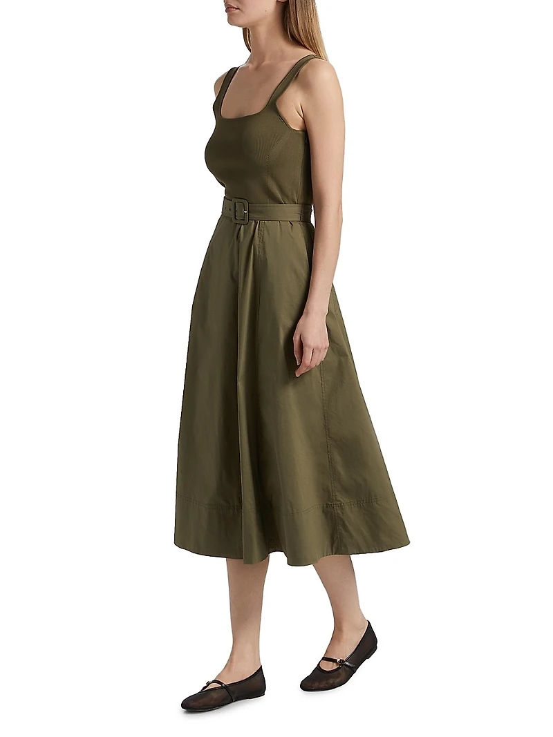 Carmen Square Neck Belted Midi-Dress