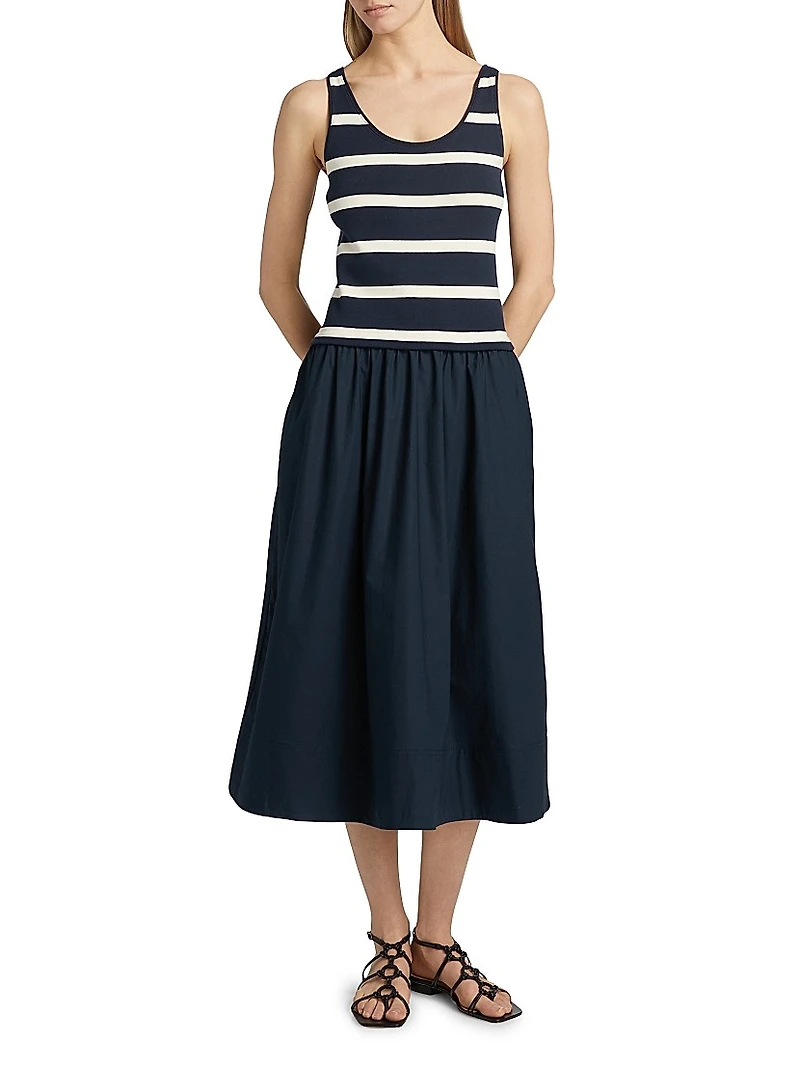 Amber Striped Stretch-Cotton Midi-Dress