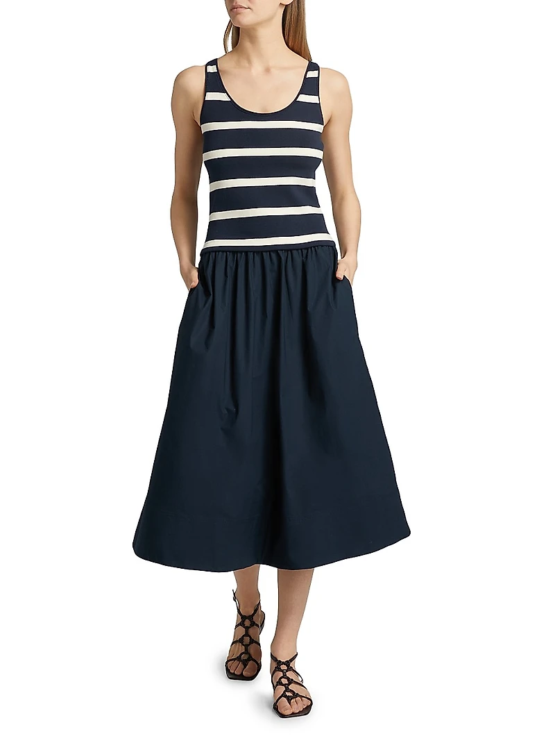 Amber Striped Stretch-Cotton Midi-Dress