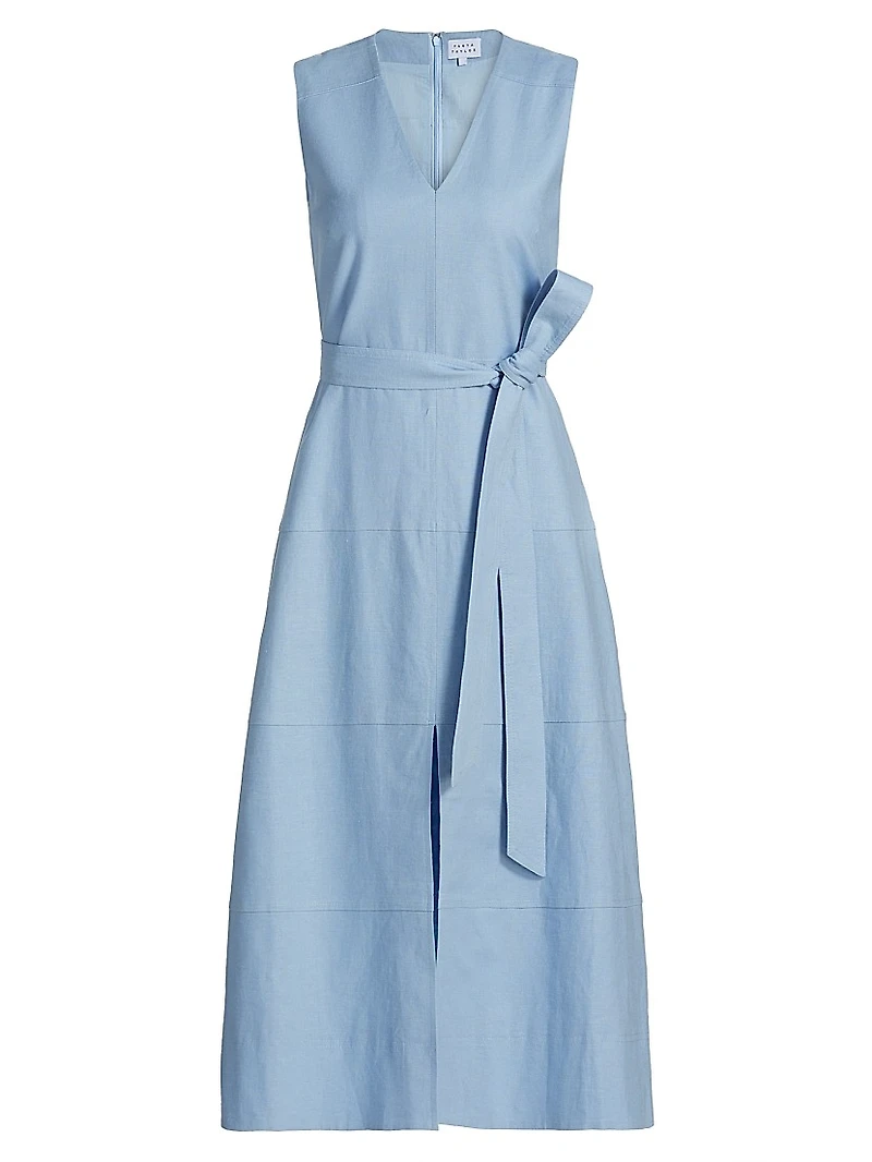 Reinella V-Neck Linen Blend Midi-Dress