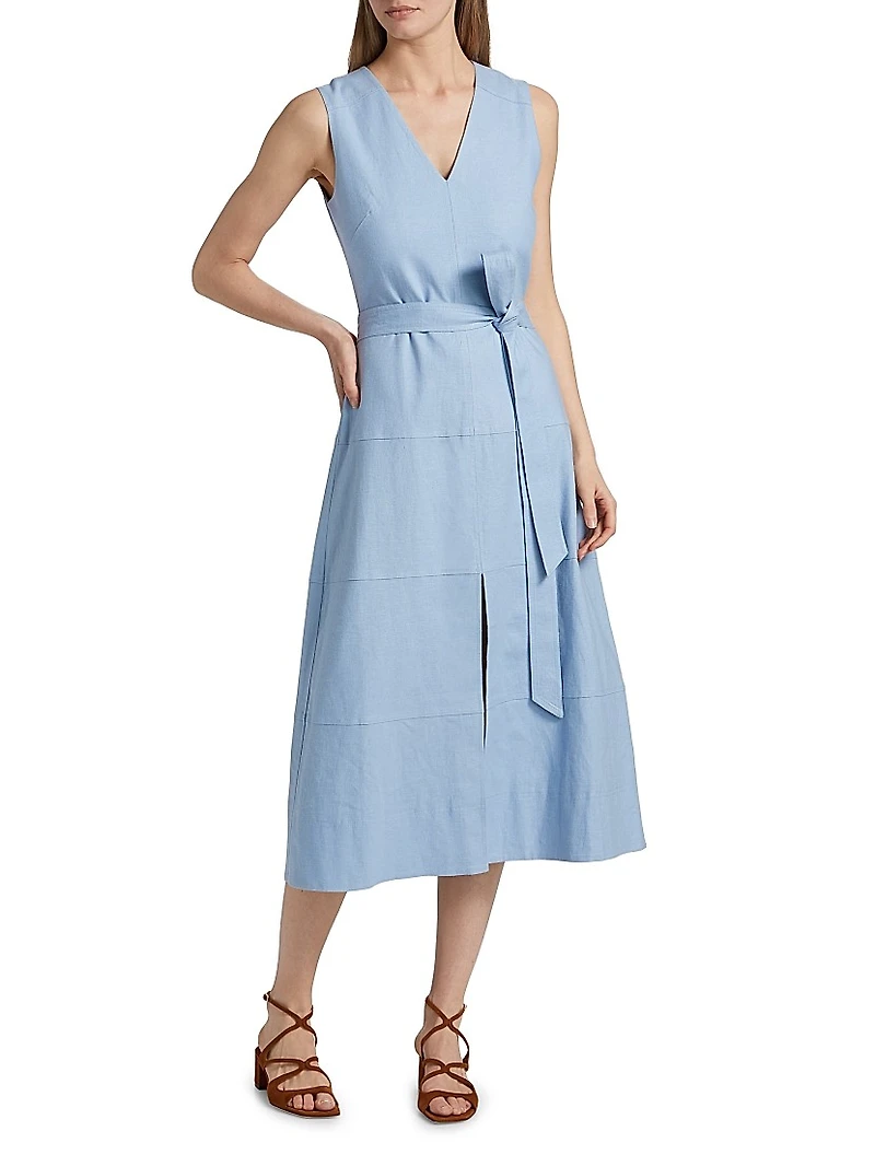 Reinella V-Neck Linen Blend Midi-Dress
