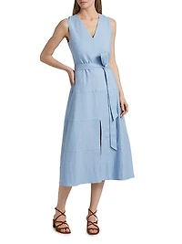 Reinella V-Neck Linen Blend Midi-Dress