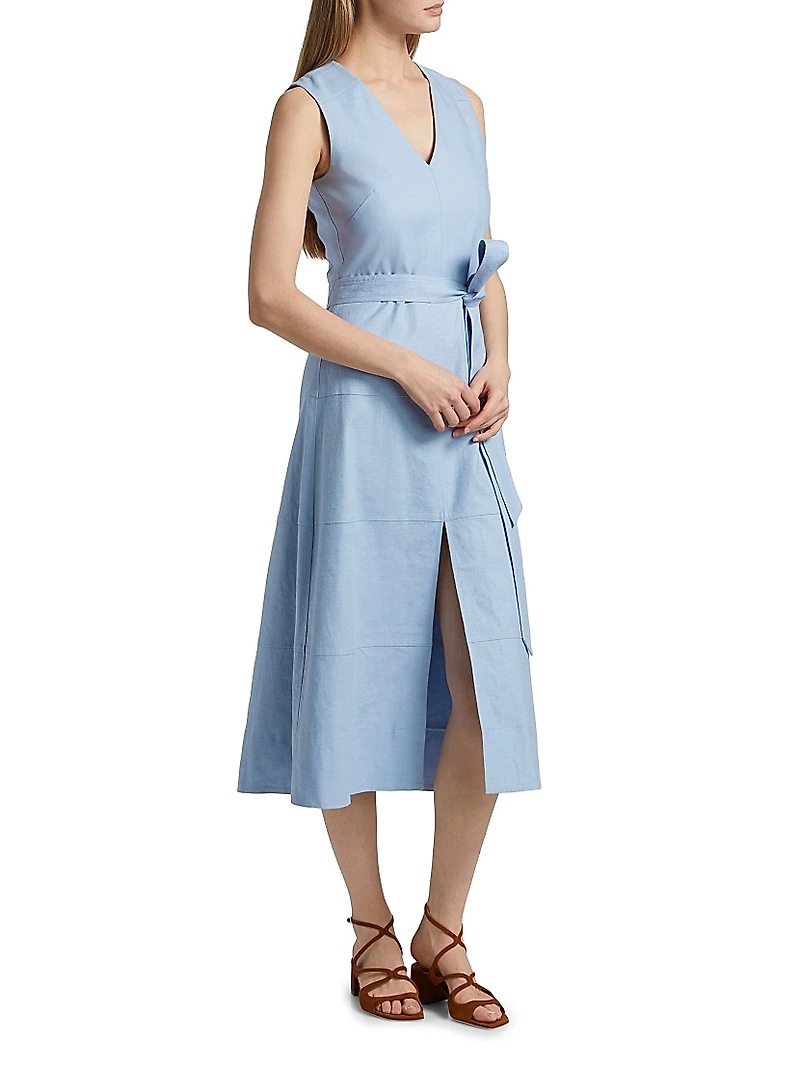Reinella V-Neck Linen Blend Midi-Dress