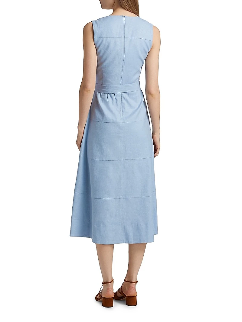 Reinella V-Neck Linen Blend Midi-Dress