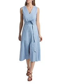 Reinella V-Neck Linen Blend Midi-Dress