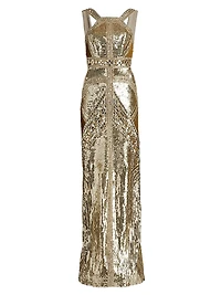 Sequined Embroidered Gown