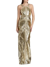Sequined Embroidered Gown