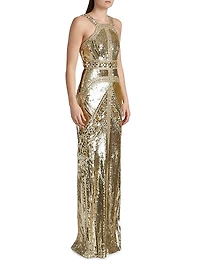 Sequined Embroidered Gown