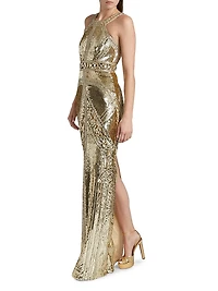 Sequined Embroidered Gown