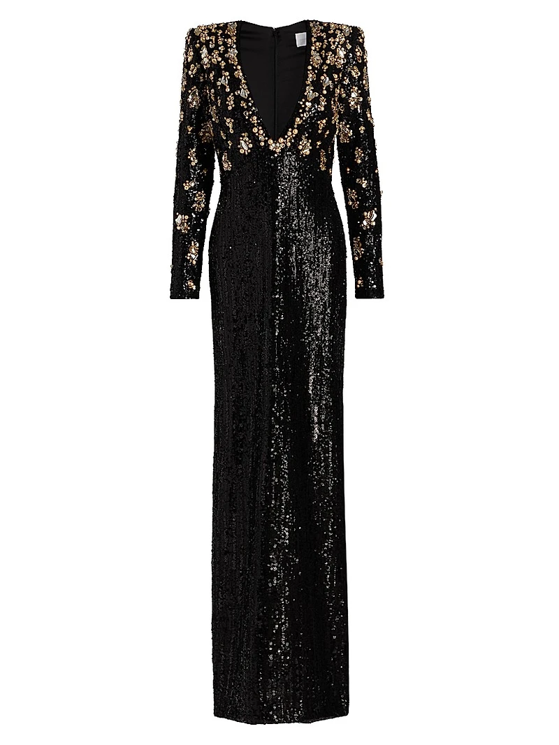 Bronze Embroidered Sequin Gown