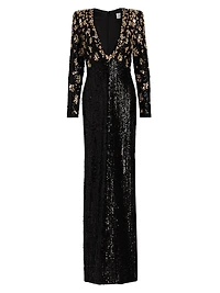 Bronze Embroidered Sequin Gown