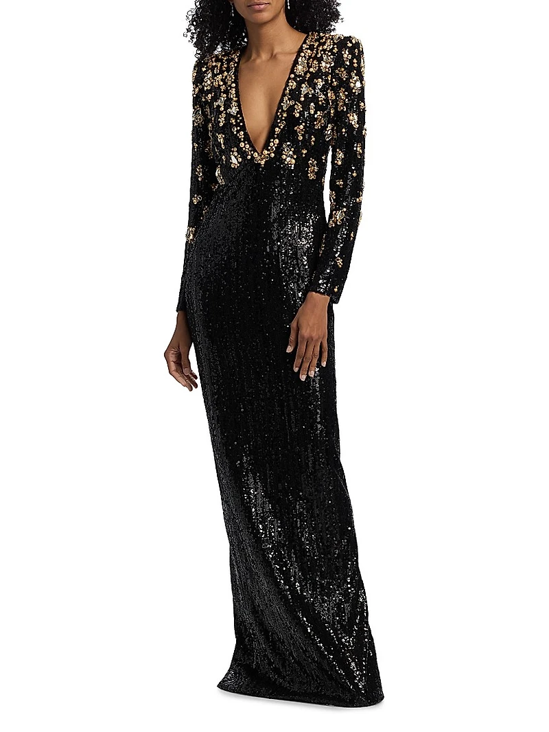 Bronze Embroidered Sequin Gown