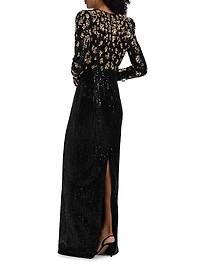 Bronze Embroidered Sequin Gown