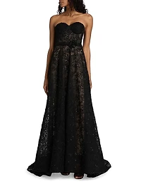 Floral Lace Sequinned A-Line Gown