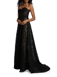 Floral Lace Sequinned A-Line Gown