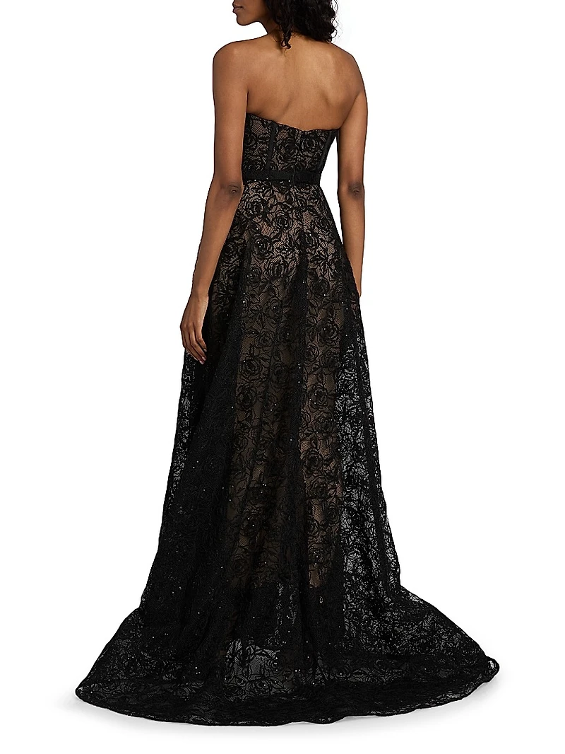Floral Lace Sequinned A-Line Gown