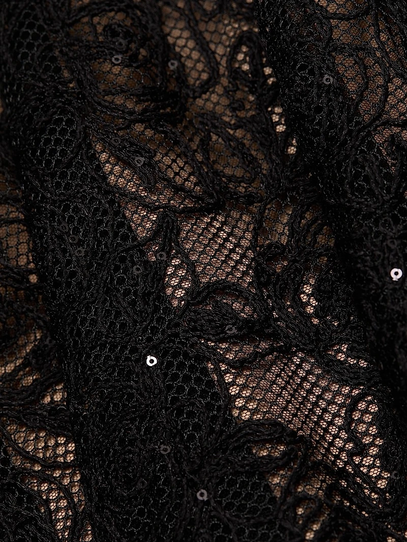 Floral Lace Sequinned A-Line Gown