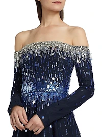 Embellished Off-The-Shoulder Tulle Gown