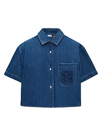 LOEWE x Paula's Ibiza Cropped Short-Sleeve Denim Shirt