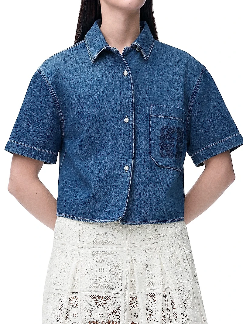 LOEWE x Paula's Ibiza Cropped Short-Sleeve Denim Shirt