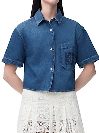 LOEWE x Paula's Ibiza Cropped Short-Sleeve Denim Shirt