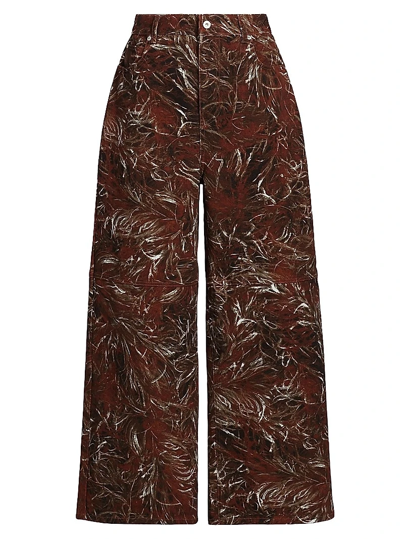 LOEWE x Paula's Ibiza Feather-Print High-Rise Wide-Leg Jeans