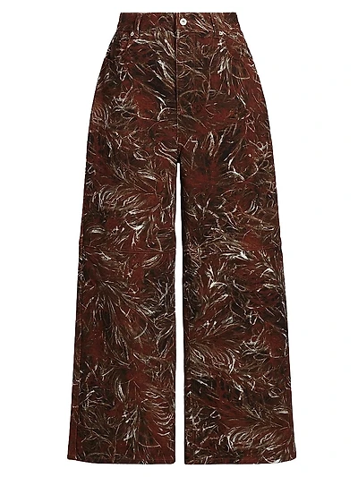 LOEWE x Paula's Ibiza Feather-Print High-Rise Wide-Leg Jeans
