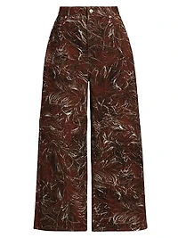LOEWE x Paula's Ibiza Feather-Print High-Rise Wide-Leg Jeans