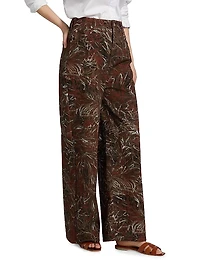 LOEWE x Paula's Ibiza Feather-Print High-Rise Wide-Leg Jeans