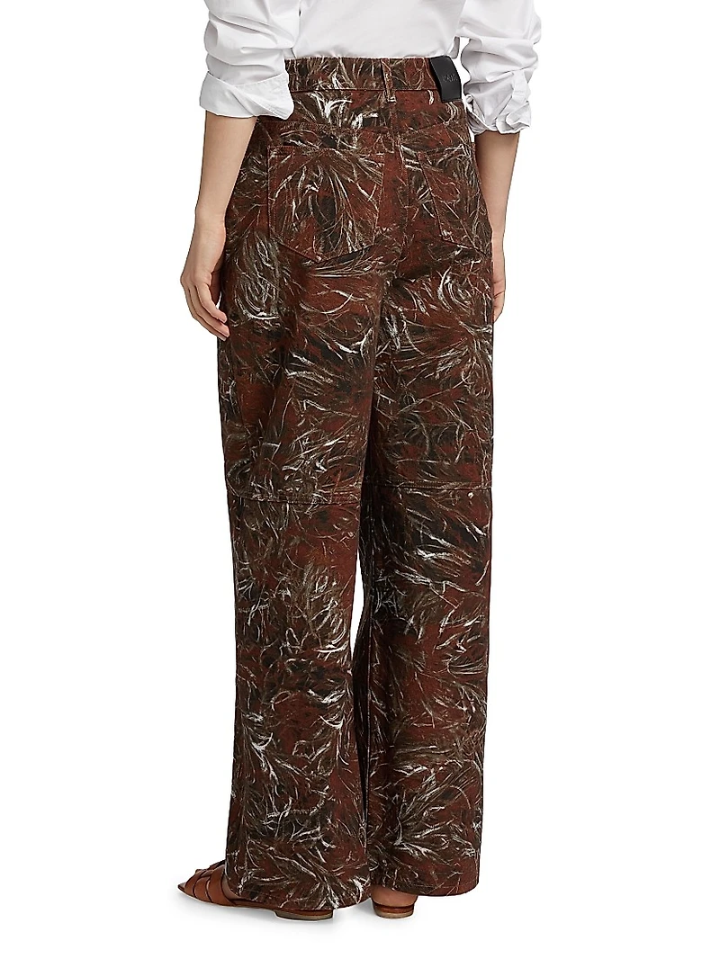 LOEWE x Paula's Ibiza Feather-Print High-Rise Wide-Leg Jeans