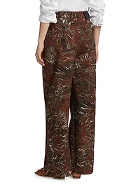 LOEWE x Paula's Ibiza Feather-Print High-Rise Wide-Leg Jeans