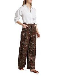 LOEWE x Paula's Ibiza Feather-Print High-Rise Wide-Leg Jeans