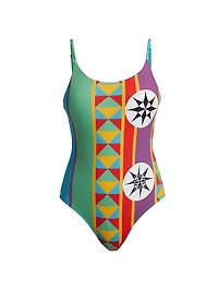LOEWE x Paula's Ibiza Striped Logo One-Piece Swimsuit