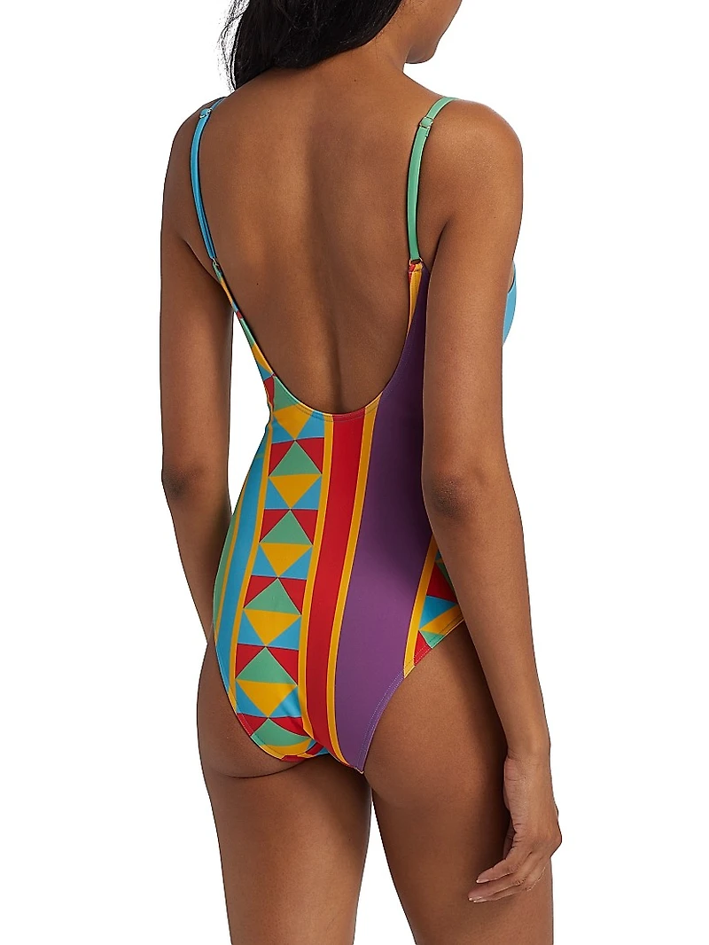 LOEWE x Paula's Ibiza Striped Logo One-Piece Swimsuit