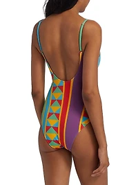 LOEWE x Paula's Ibiza Striped Logo One-Piece Swimsuit