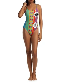LOEWE x Paula's Ibiza Striped Logo One-Piece Swimsuit