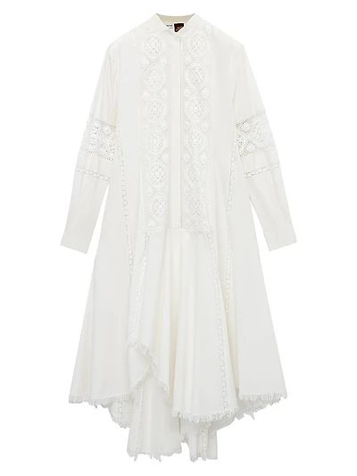 LOEWE x Paula's Ibiza Lace Long-Sleeve Shirtdress