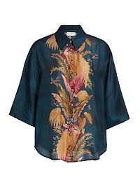 Ascension Leaf Print Silk Relaxed Shirt