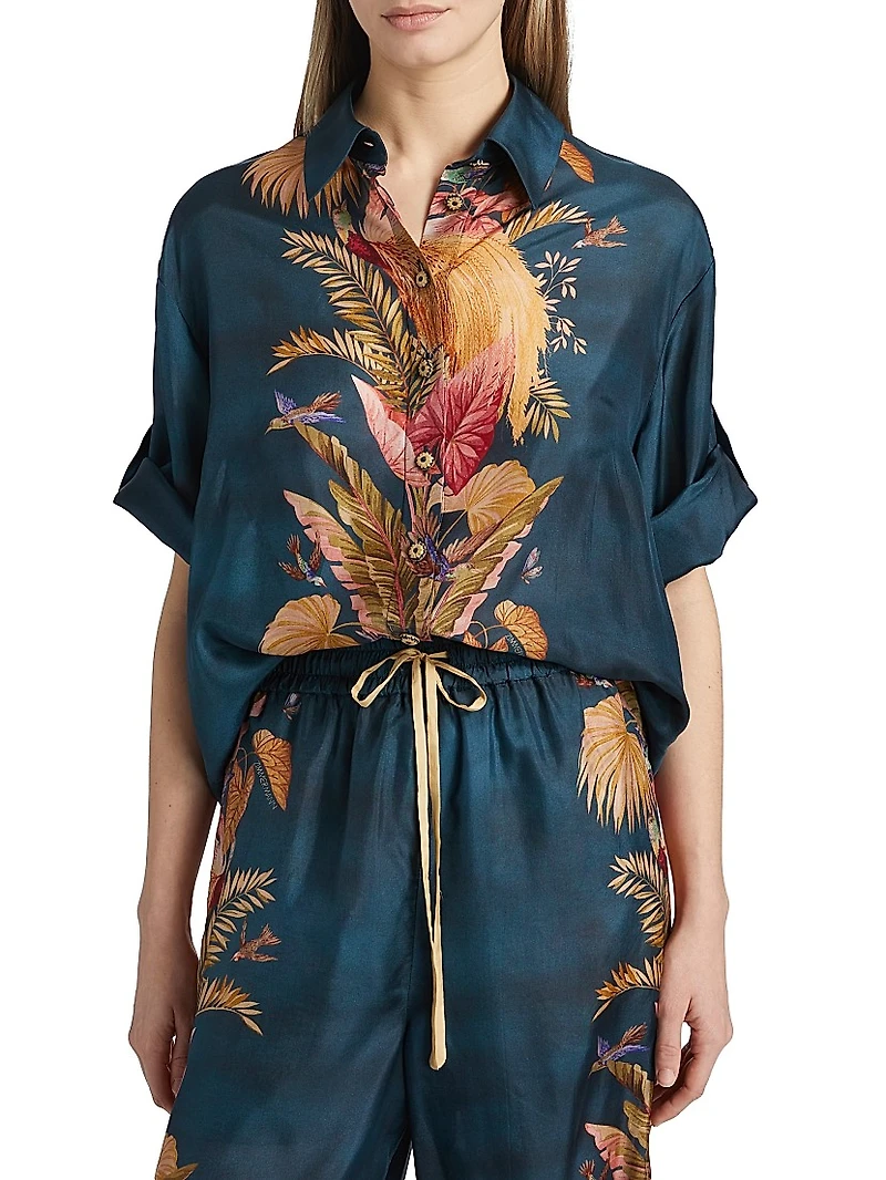 Ascension Leaf Print Silk Relaxed Shirt