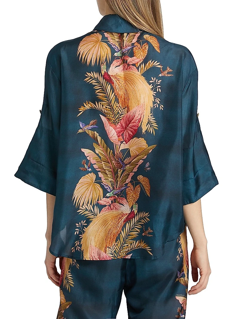 Ascension Leaf Print Silk Relaxed Shirt