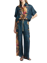Ascension Leaf Print Silk Relaxed Shirt