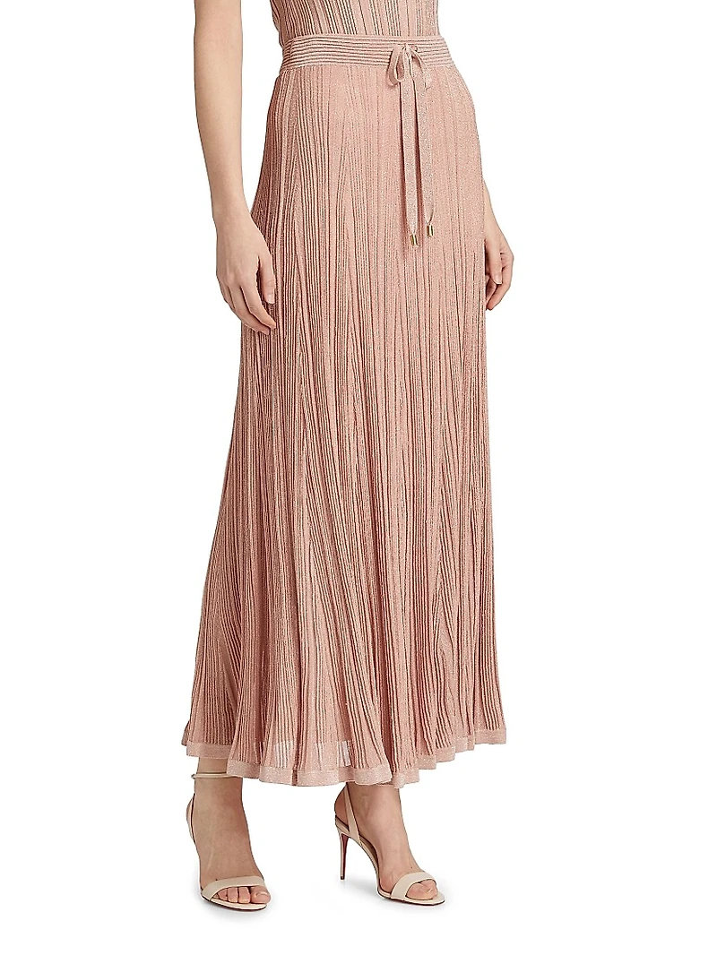 Lucky Pleated Metallic Maxi Skirt